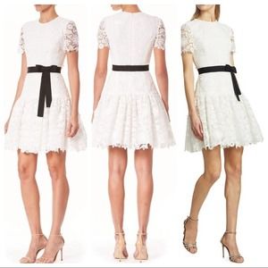 NWT Carolina Herrera Floral Lace Ruffle-Hem Mini Dress 14